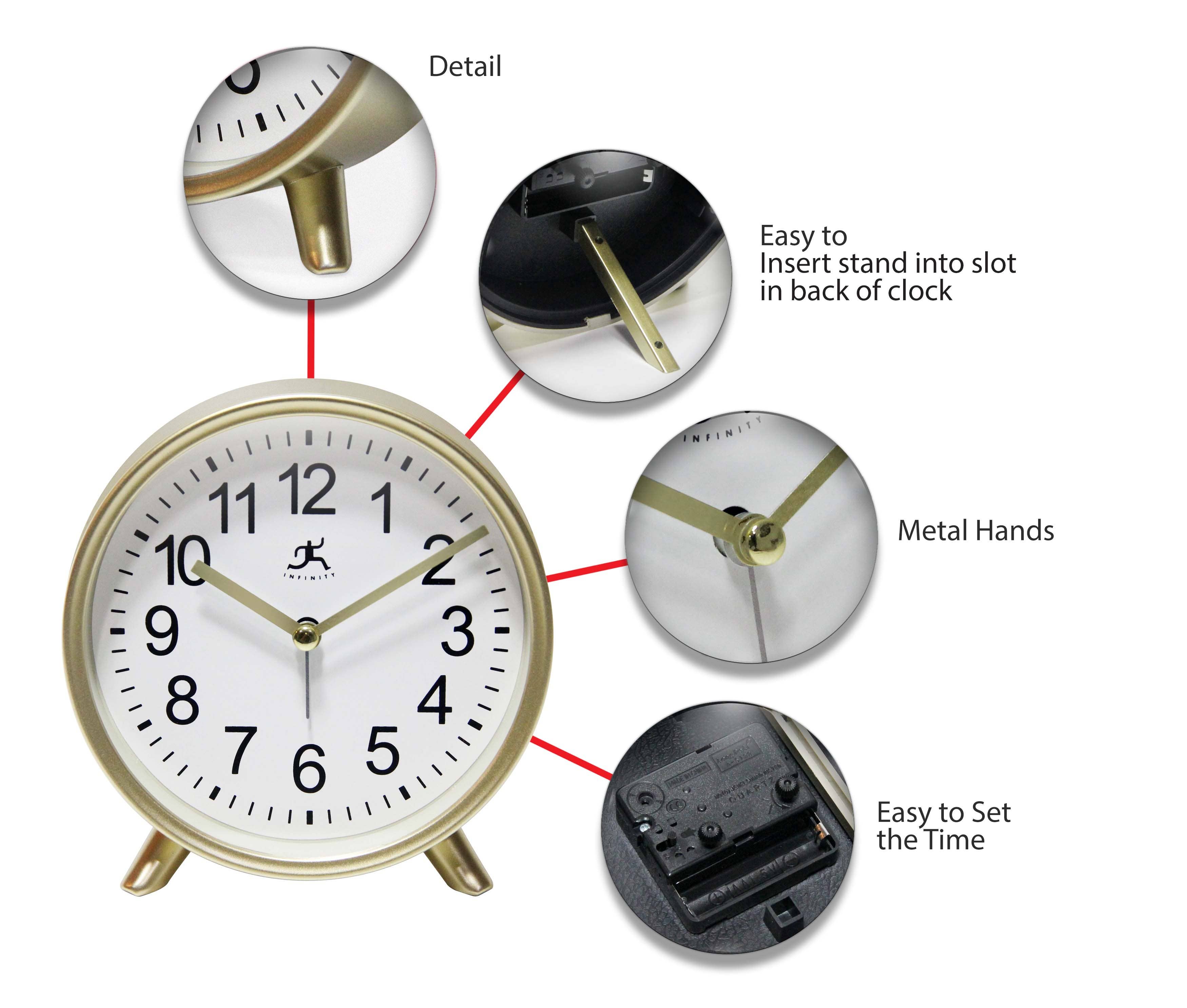 Infinity Instruments - Wholesale Desk Clock - Table Clock Round Gold Tabletop Clock Alarm 5.75 Inch3