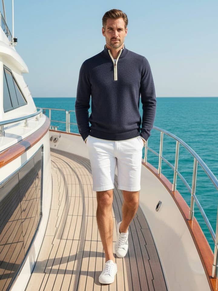 Camisola de Gola com Fecho em Cashmere Branco Verbier em Ponto Piqué por atacado de Hommard