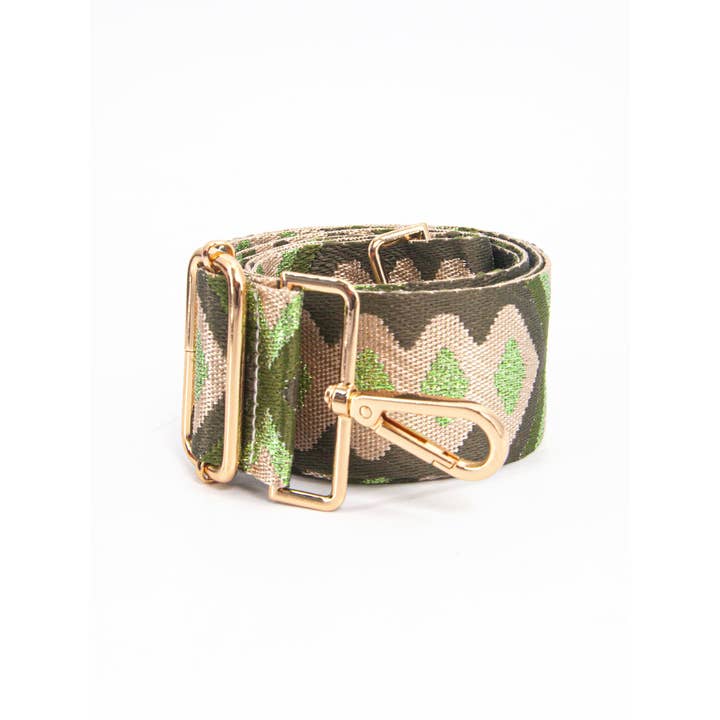 Sarta Accessories – wholesale Bag strap – women's – Ronda Woven Bag Strap - Green, Aztec Metallic