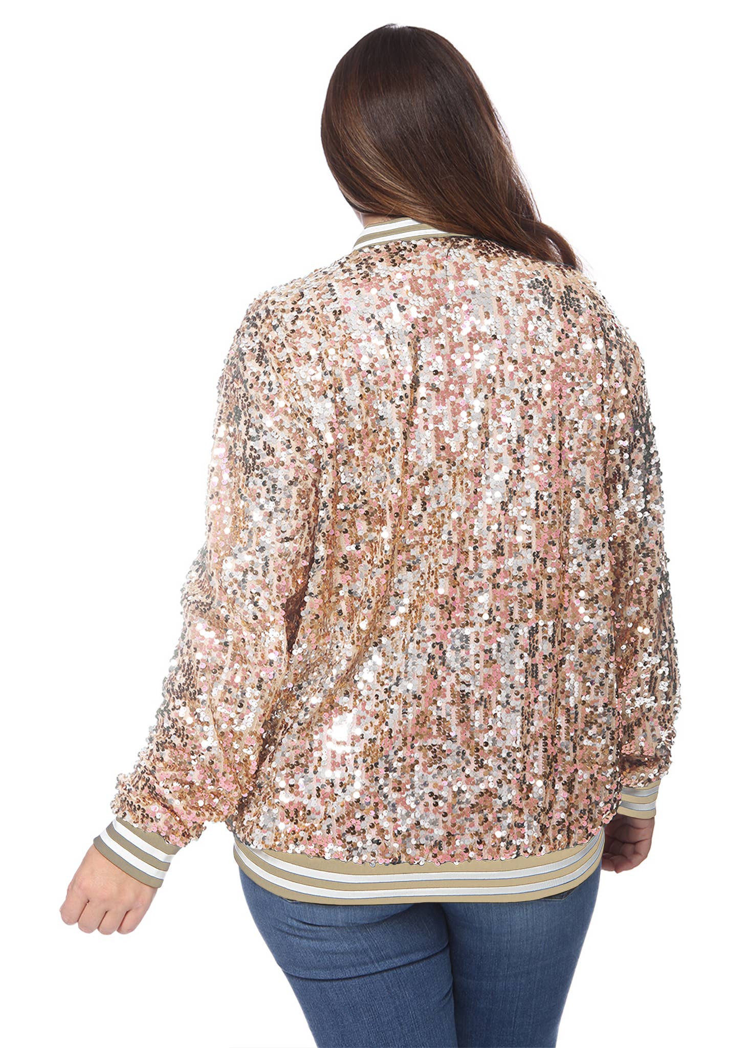 Anna Kaci Wholesale - Wholesale Bomber Jacket - Women's - Plus Size Sequin Bomber Jacket34