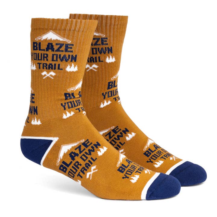Blaze Your Own Trail Socks in Tan/Navy/White for wholesale by The Montana Way