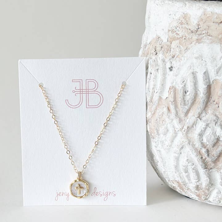 Katie Pearl Cross Necklace, Mini for wholesale by Jeny Baker Designs