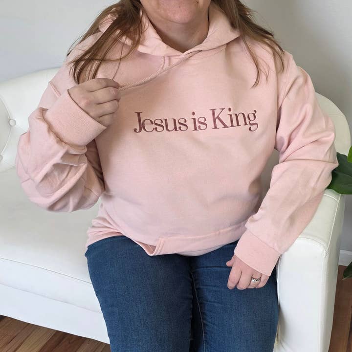 Jesus Is King Embroidered Christian Hoodie for wholesale by Threadworks 41