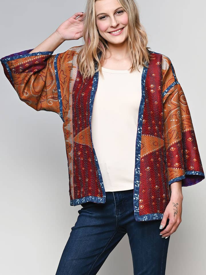 Sevya Handmade - Wholesale Kimono - Women's - Reversible Silk Kantha Kimono Jacket11