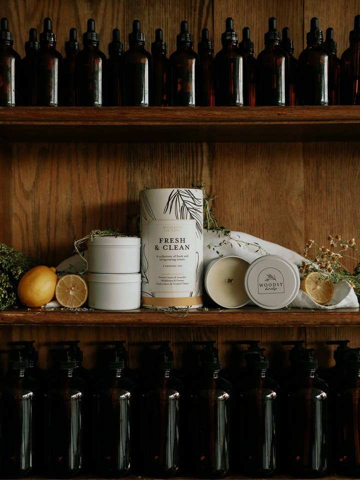 Fresh & Clean - Set regalo di 3 candele da 6 once per la vendita all'ingrosso da parte di Woodsy Homelife