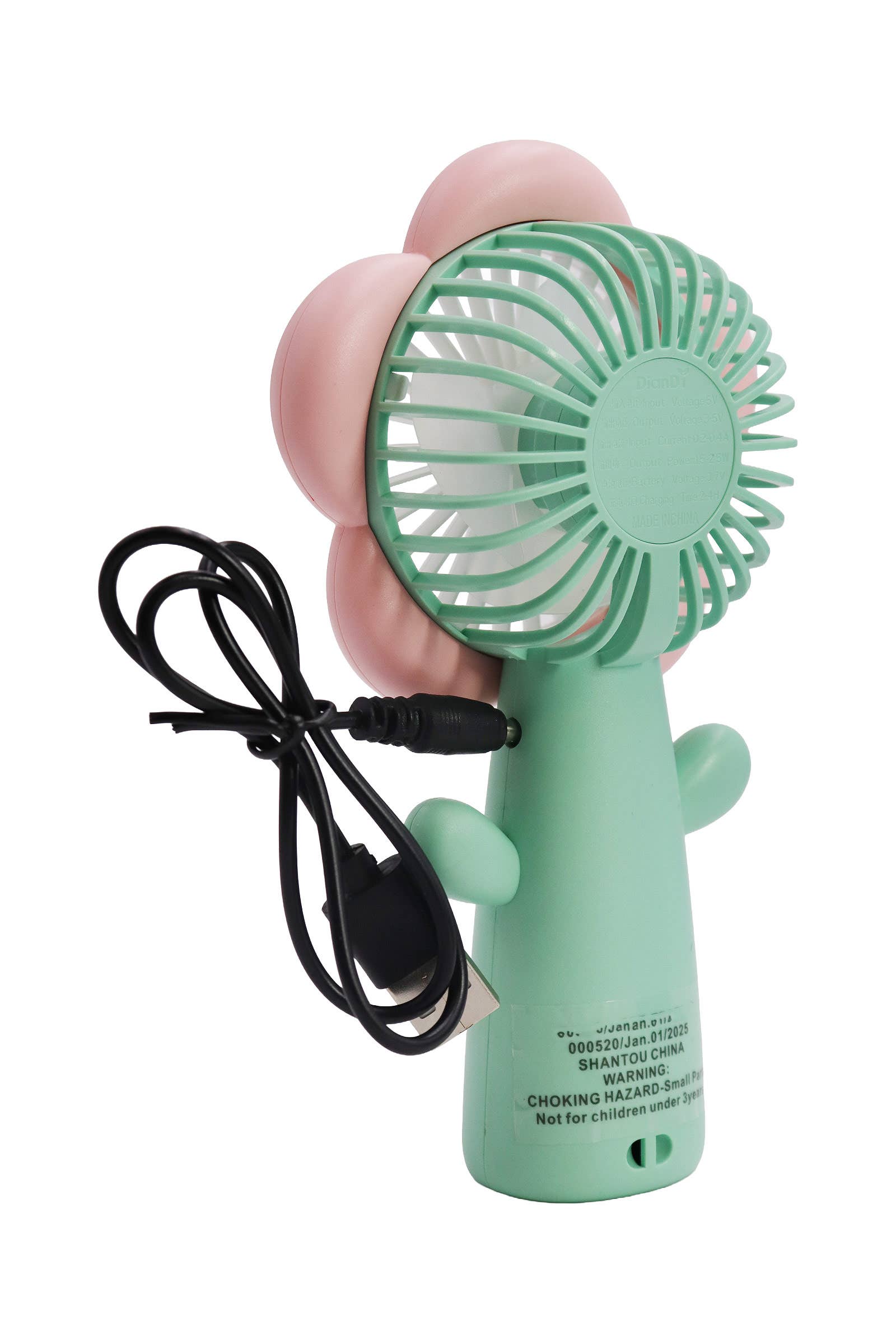 DIVERSE Bärbar elektrisk handfläkt med pastellfärgade blomblad och fruktmotiv för wholesale på Faire6