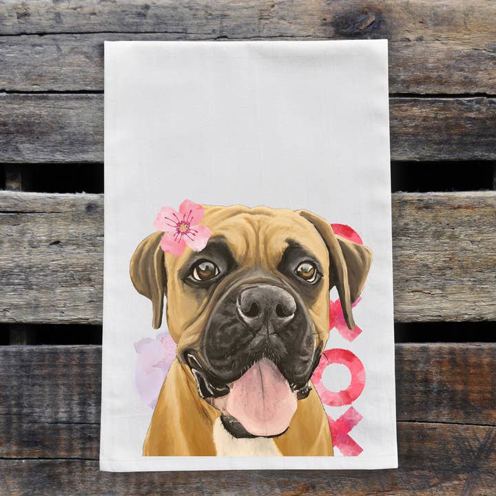 Serviette de bain en farine pour chiens, « Boxer », pour la Saint-Valentin pour la vente par Hippie Hound Studios