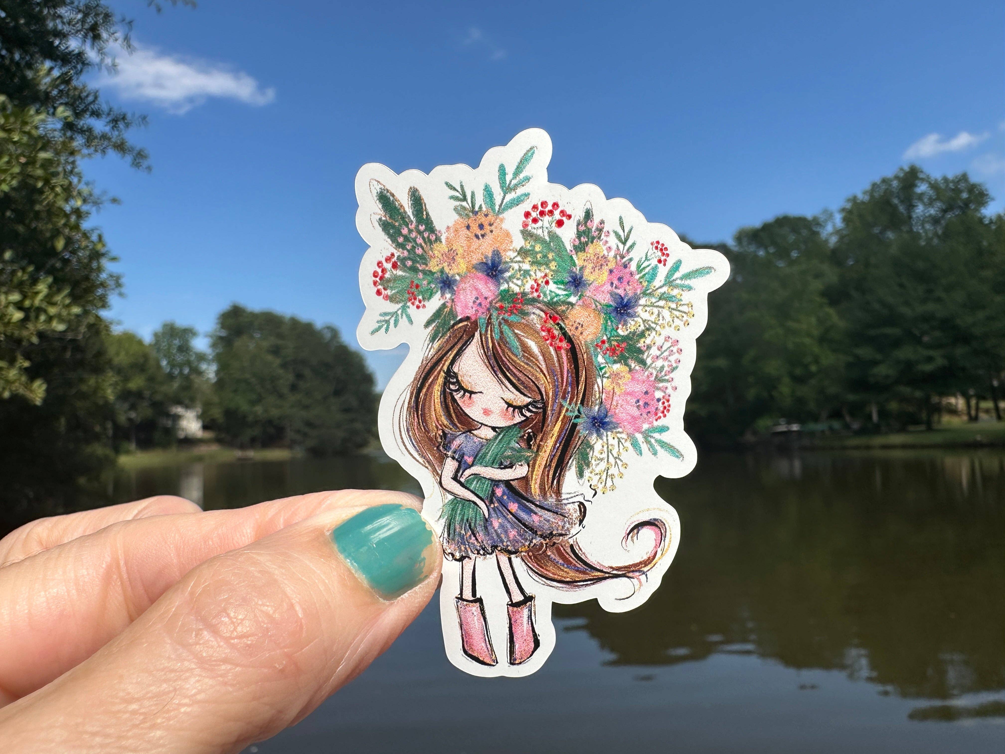 My Vinyl Cut - Wholesale  - Sticker 3A Garden Girl with Straight Brown Hair0