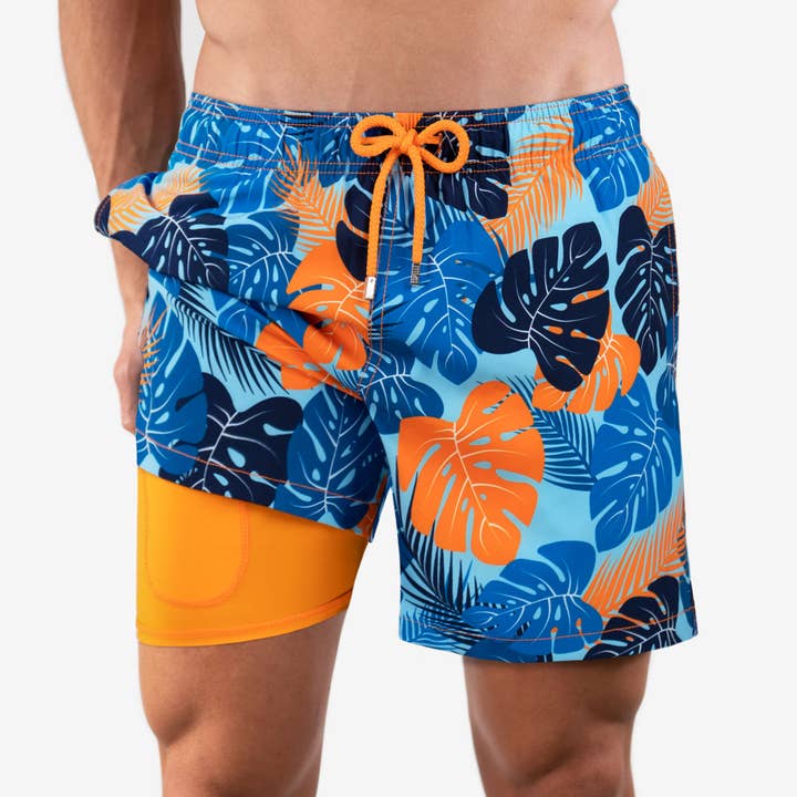 Men’s Premium Compression-Lined Hybrid Shorts – Blue Jungle for wholesale by CAPELLE MIAMI