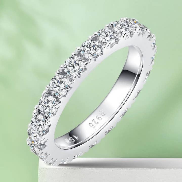 Sparkling 925 Silver Moissanite Eternity Band Ring | Micro Pave Full Circle Design for wholesale by Sparkile