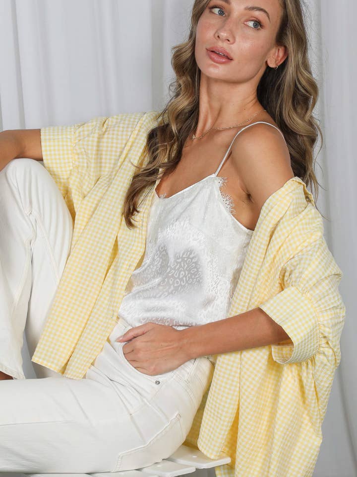 Relaxed-Fit Gingham Shirt VT83132 for wholesale by Vine & Love