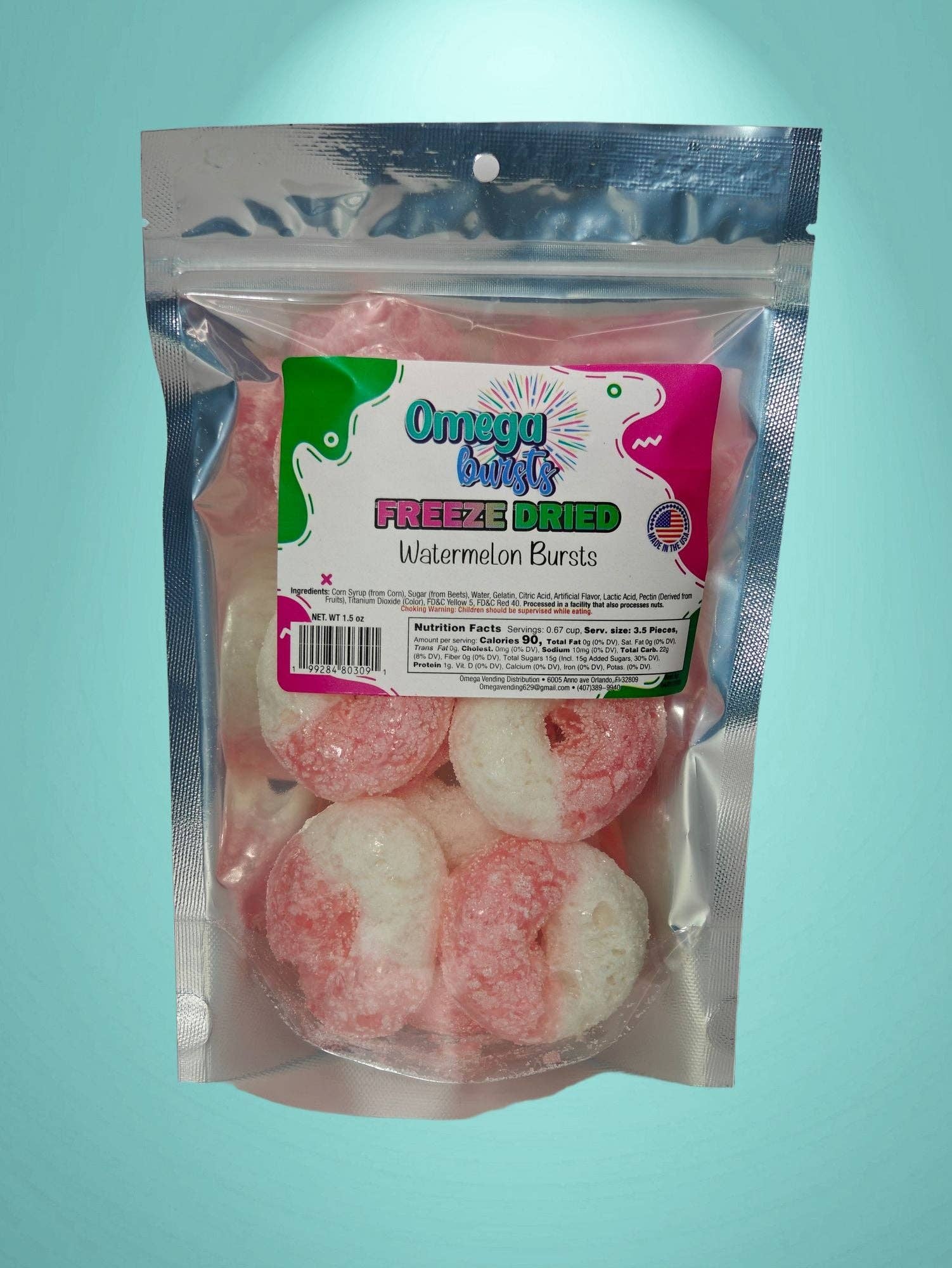 Omega Bursts – wholesale Boiled sweets – Omega Bursts Freeze Dried Candies – Watermelon Bursts (1.5 oz) | Sweet, Crunchy, and Juicy Flavor Pop1