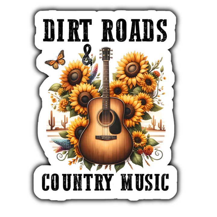 Dirt roads and country music sticker for wholesale by Stick to it creations