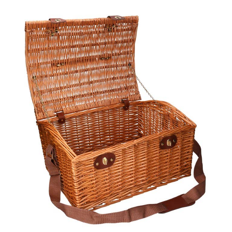 Natural Cesta de picnic bombé rectangular de mimbre con correa para el hombro de venta al por mayor en Faire12