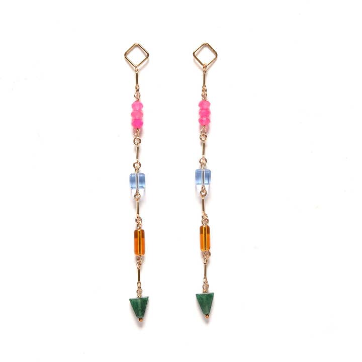 Minimal Charm Earrings- Pink Chalcedony, African Jade, Vintage Glass for wholesale by Michelle Starbuck Designs
