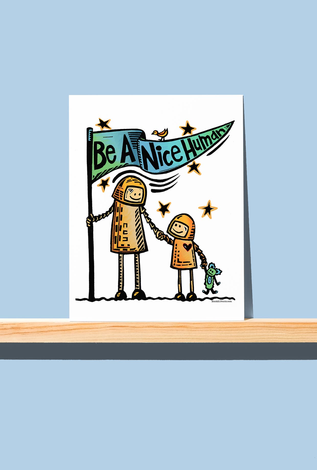 Block21Prints - Wholesale Everyday greeting card - Be a Nice Human Spaceman with Child Greeting Card