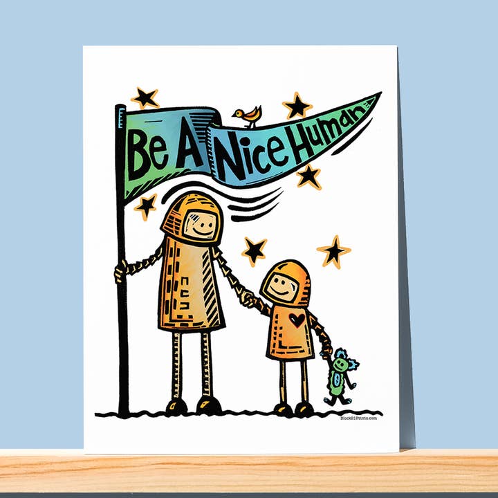 Block21Prints - Wholesale Everyday greeting card - Be a Nice Human Spaceman with Child Greeting Card0