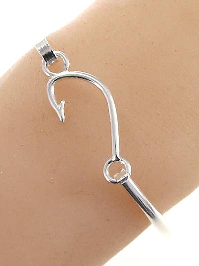0011 PREMIERE - Wholesale Bangle bracelet - FR2639 Silver Barbed Hook Fishing Casting Bangle Bracelet