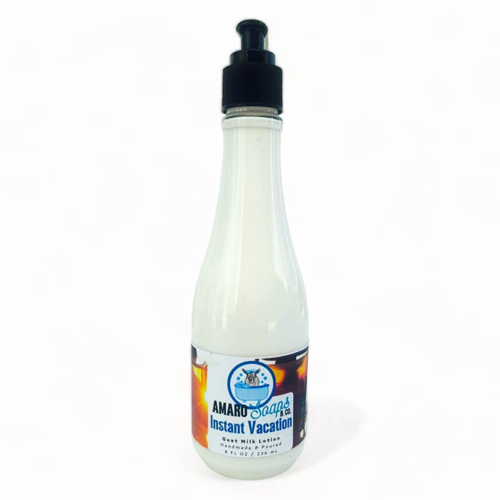 Instant Vacation Goat Milk Lotion for wholesale by Amaro Soaps & Co.