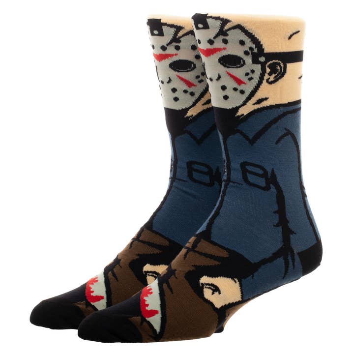 Jason Mask Friday the 13th 360 Halloween Character Crew Socks for Men for wholesale by Bioworld Merchandising