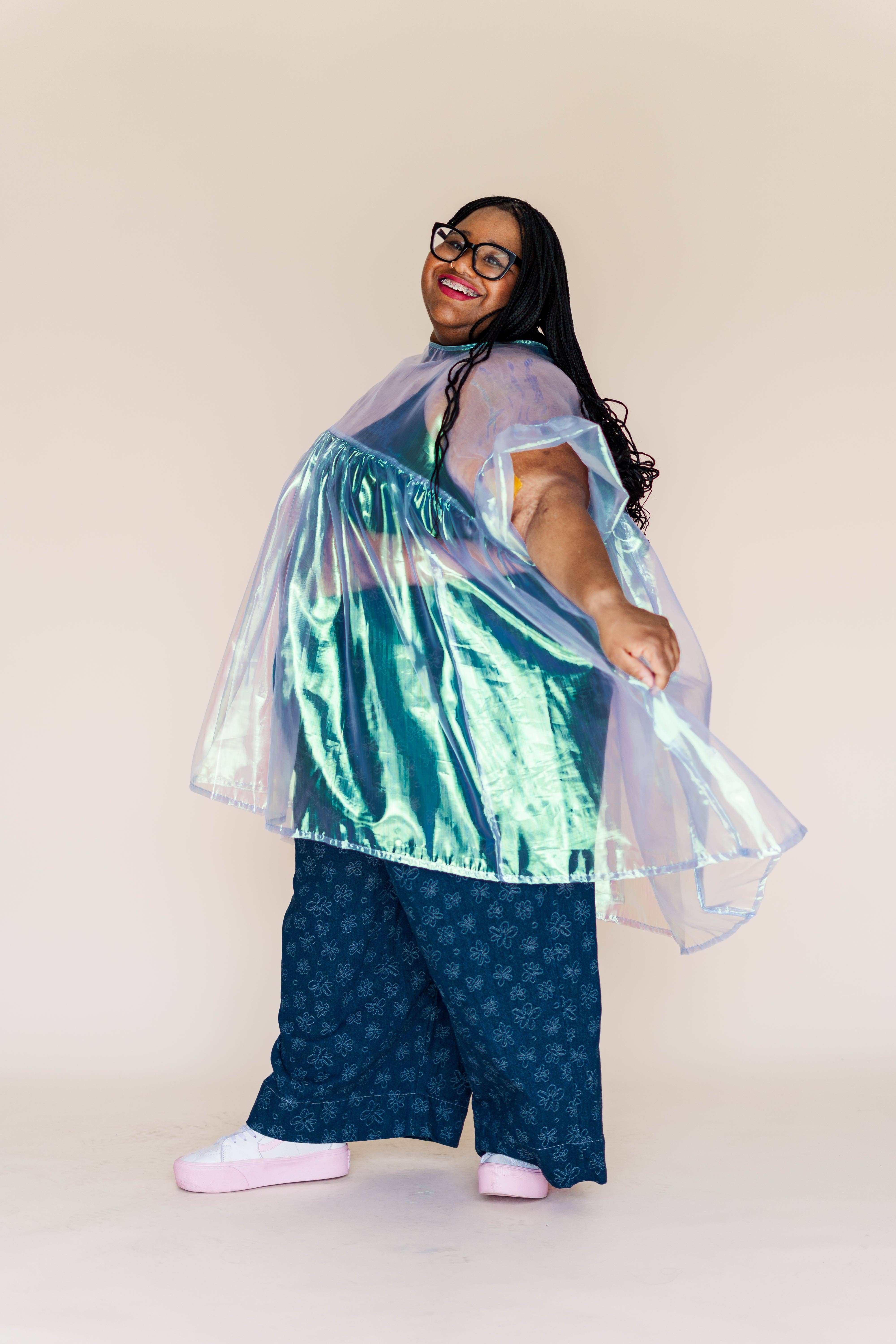 Nettle Studios - Wholesale Dress - Women's - Size Inclusive Plus Size Sheer Blue Ruffle Mini Dress Spring11