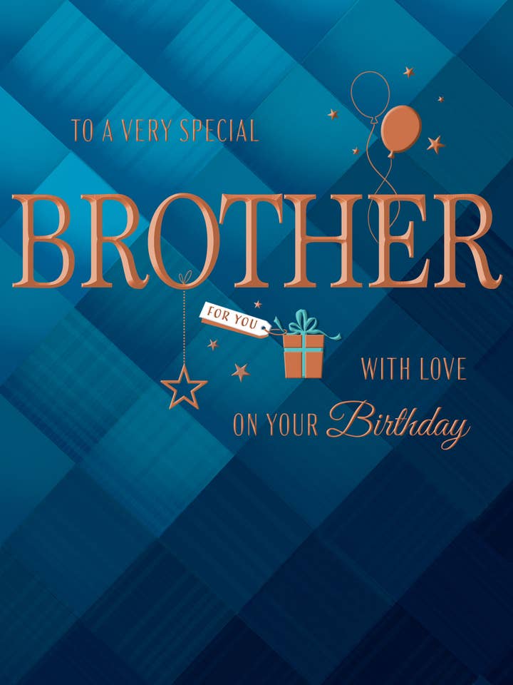 Birthday Card, Brother, Presents On Navy Pattern for wholesale by Piccadilly Greetings