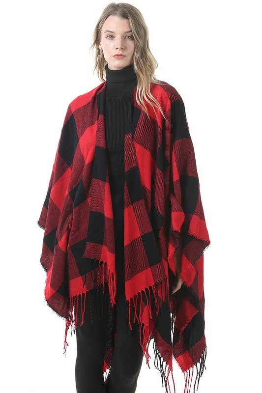 ACCITY - Wholesale Poncho - Women's - PLAID PATTERN PONCHOS CAPES COLOR BLOCK SHAWL WRAP_CWASC0043