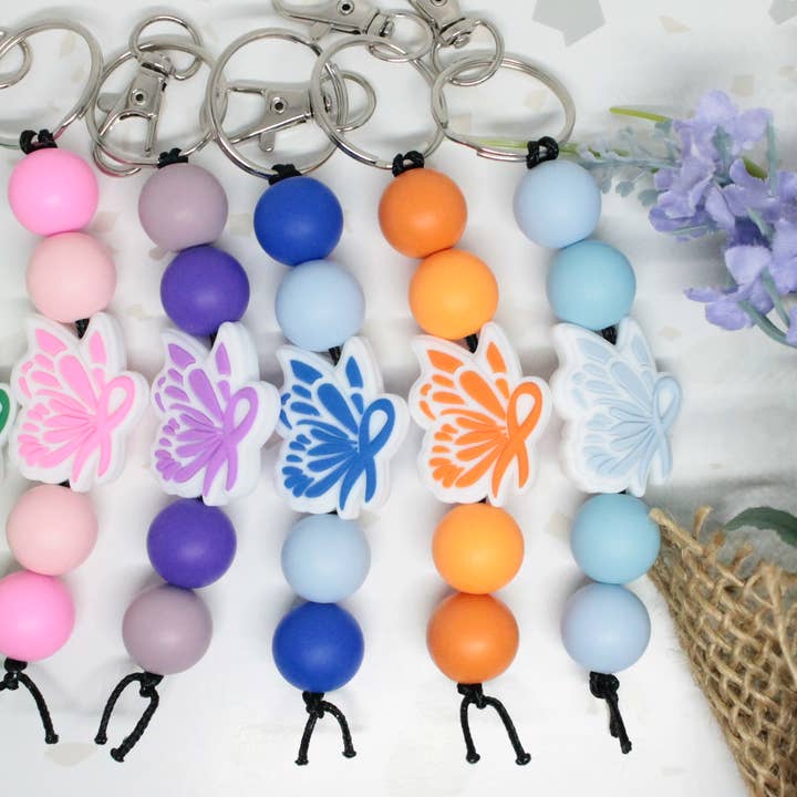Butterfly Awareness Ribbon Silicone Beaded Keychain for wholesale by Kaysticks.co