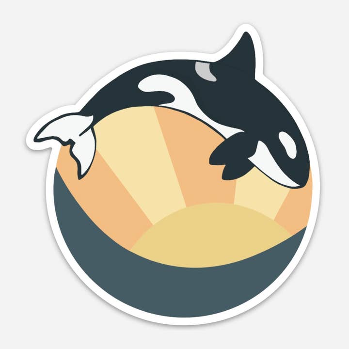 Orca Sunrise Sticker for wholesale by Nicole Bennion Illustration