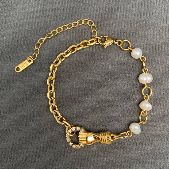 Holder ringen i hånden perle 18K gylden SS armbånd - FGS for engroshandel hos Mio Queena