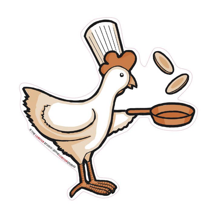 Creative Chicken Flipping Pancakes Vinyl Sticker for wholesale by The Lobster Studio