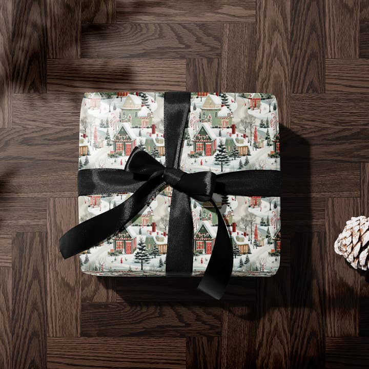 MagicMerchEmporium - Wholesale Wrapping Paper Roll - Christmas Village Wrapping Paper1