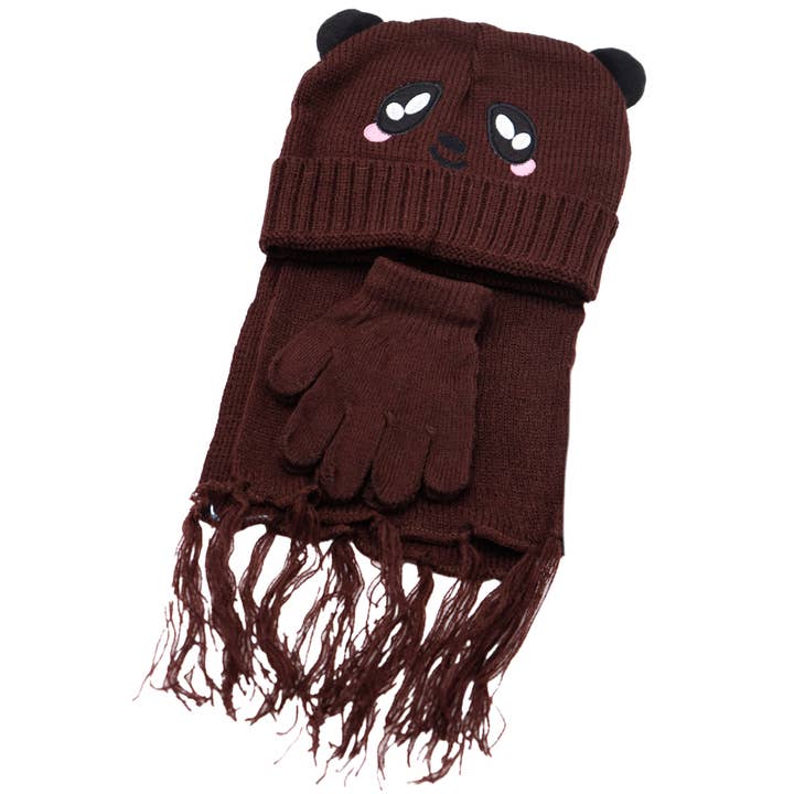 Cap Zone - Wholesale Winter accessory set – kids - Kids 3 Pcs Panda Beanie, Wrap Scarf, and Gloves7