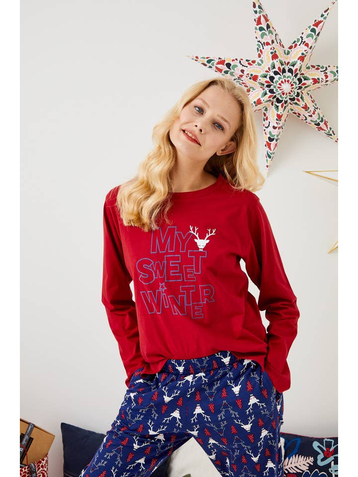 ENNA MODA – wholesale Sleepwear set – Women's – CHRISTMAS PATTERN DESIGN 100% COTTON O-NECK LONG PYJAMA SET8