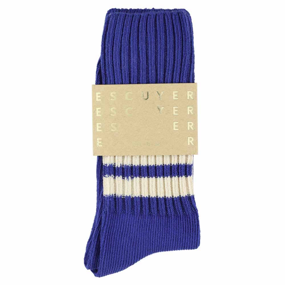 ESCUYER - Wholesale Socks - Men's - Men Stripes Crew Socks - Vintage Blue / Ecru1