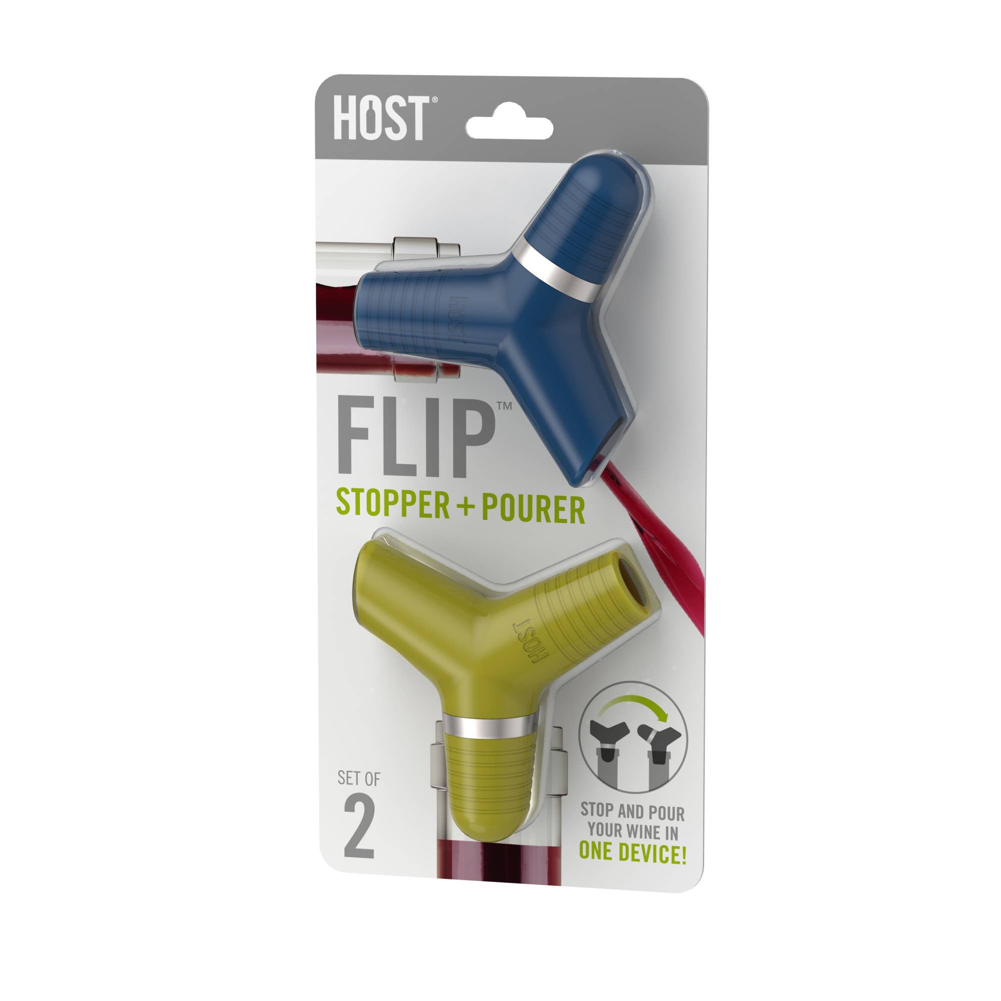 HOST - Wholesale Wine Stopper - FLIP™ Wine Bottle Pourer and Stopper Set of 2 CDU of 121