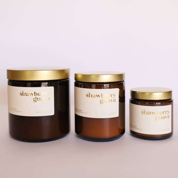 JaxKelly Candles - Wholesale Jar/Filled Candle - 9oz - Strawberry Guava Candles - Amber2