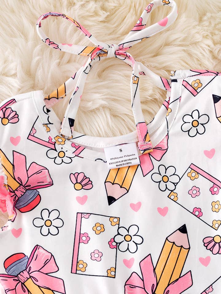 Kids Charm Online - Vente Robe – enfant - Robe de rentrée scolaire imprimée de fleurs mignonnes avec bordure en dentelle rose. DRG511712