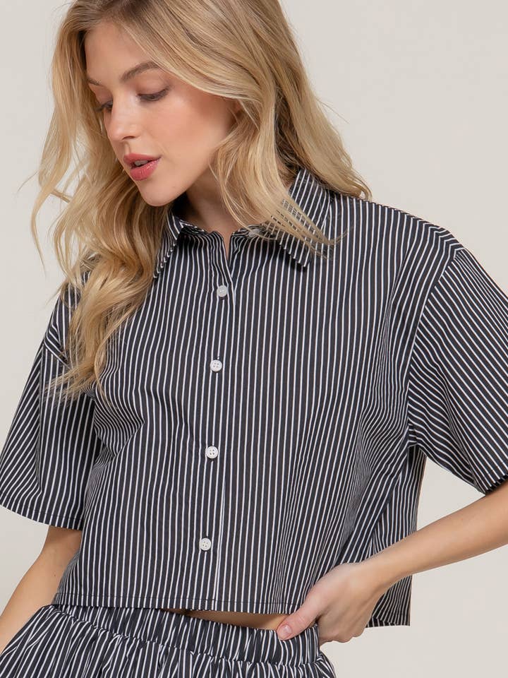 .SI-27580 Korte Mouw Met Knoopsluiting Boxy Overhemd voor wholesale door 42POPS