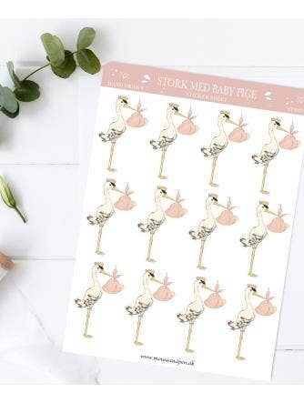 Mouse and Pen Illustration ApS - Wholesale Sticker - Stork baby girl - Sticker sheet0