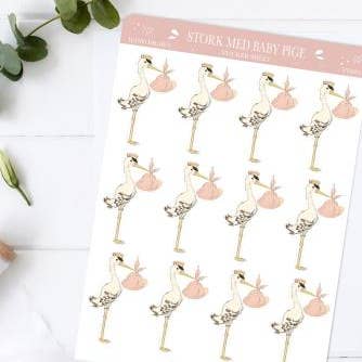 Mouse and Pen Illustration ApS - Wholesale Sticker - Stork baby girl - Sticker sheet