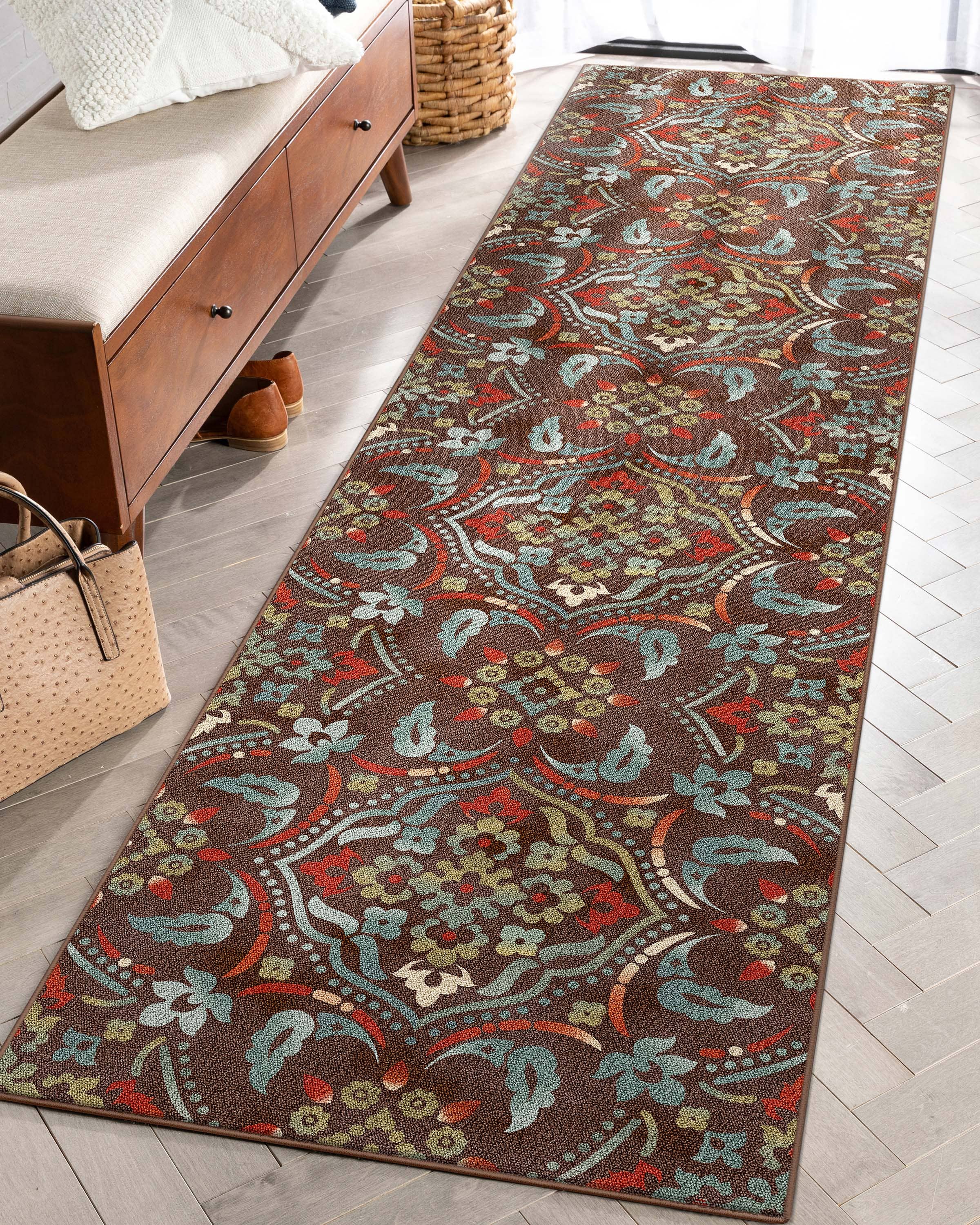 Well Woven - Wholesale Area Rug - Florence Brown/Grey Floral Flat-Weave Cotton Backing Rug11