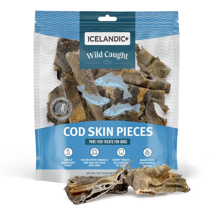 Friandises pour chiens à base de morceaux de peau de morue pour la vente par Icelandic+