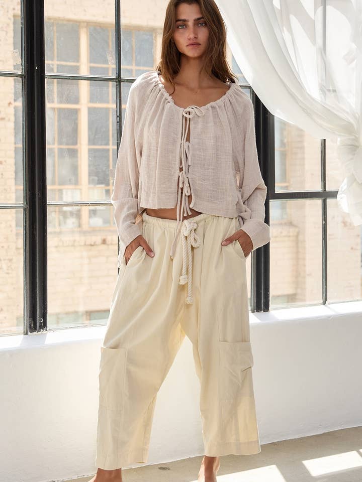 Dark sage IP5525 Drawstring Detail Billowy Harem Style Pants for wholesale on Faire