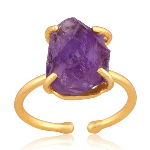 Anillo de amatista cruda, piedra natal del zodíaco de Acuario y febrero para venta al por mayor de BellaMira Home