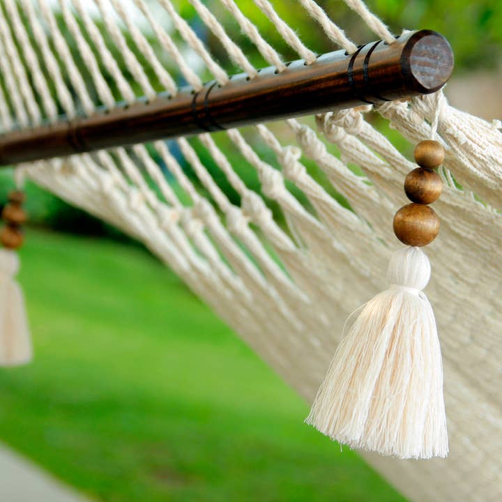 Limbo Imports Hammocks - Wholesale Hammock - Artisan Woven White Hammock With Wood Spreader - Best-seller5