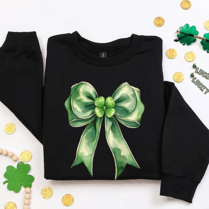 Vintage Four Leaf Clover Bow Sweatshirt for wholesale by Trendy Tee Co.
