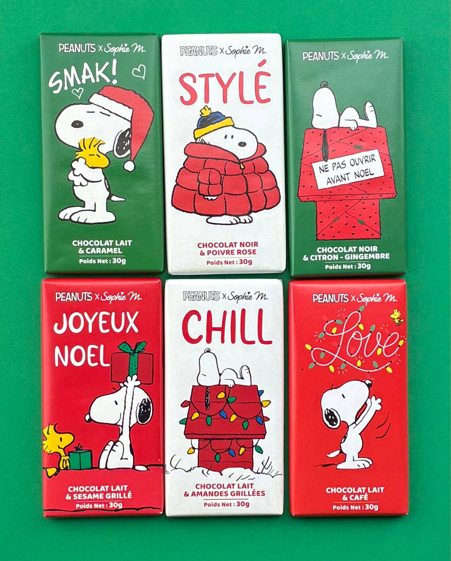 TASTY FRANCE - Venta al por mayor Caja de bombones - Peanuts Snoopy CAJA 6 tabletas de chocolate surtidas NAVIDAD 252
