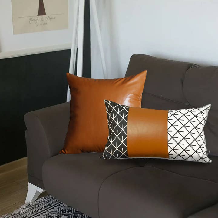 MIKE & Co. NEW YORK - Wholesale Throw Pillow Cover - Vegan Faux Leather Brown Set of 2 Throw Pillow Cover