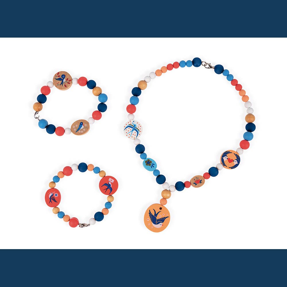 Janod - Vente Bracelet de perles – enfant - Birdy | Hirondelles - 220 perles | Artisanat | 6 ans et plus1